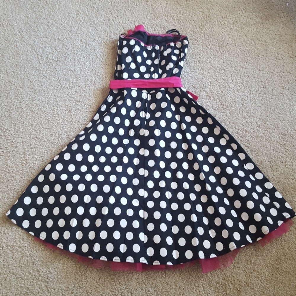 Black & White Polka Dot Dress with Magenta Tulle - Picture 5 of 5